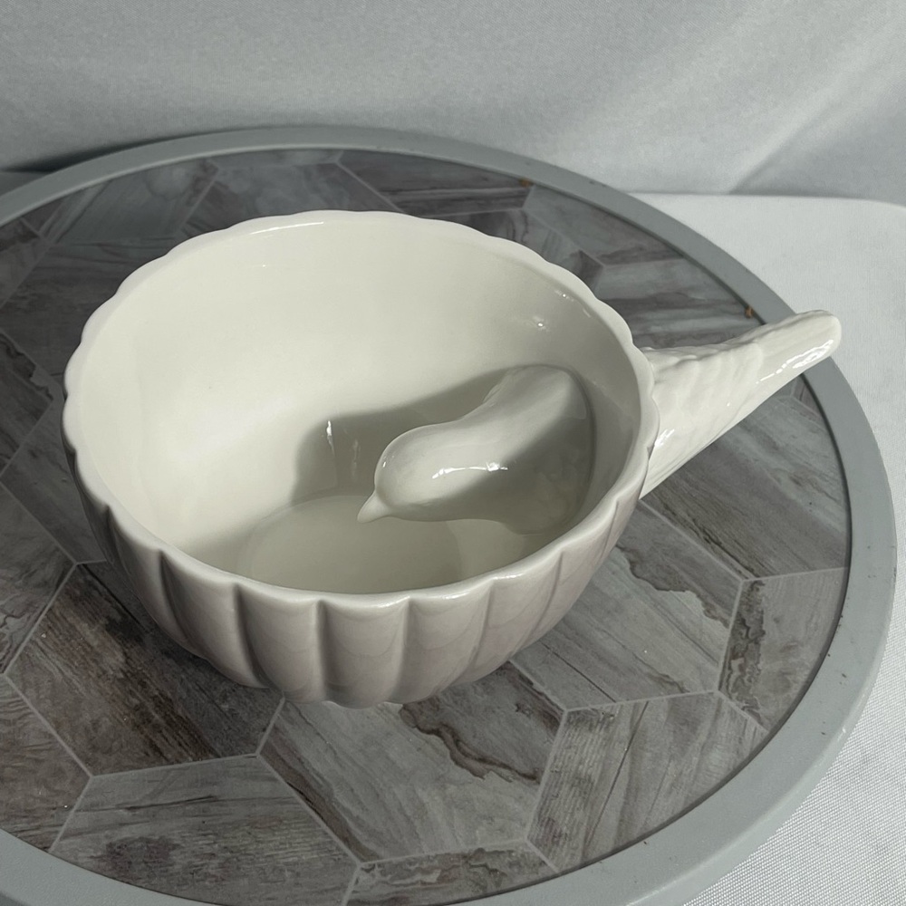 imm Living Bird in Bowl Mug by Ange-line Tetrault Gray White Ceramic Cup